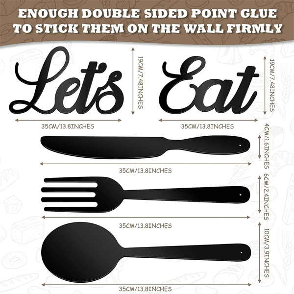 CIFbuy 手工锻铁用餐主题墙饰五件套 复古金属厨房标志雕塑（TikTok、temu下自提）-5