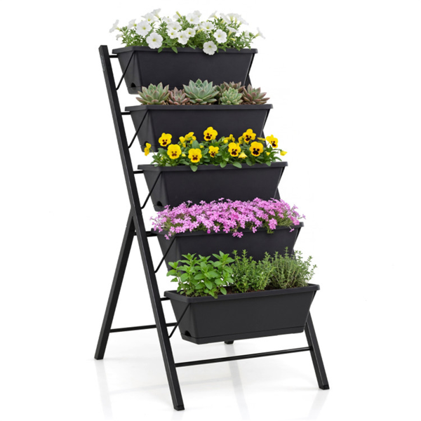 5层垂直高架花园床，带可拆卸花盆箱和滴水盘-3