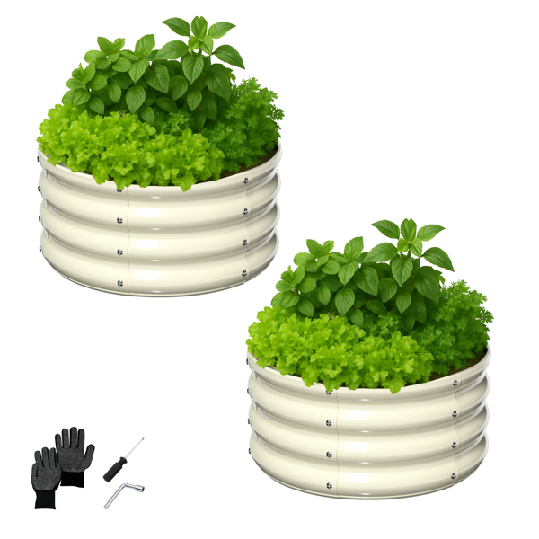 2PCS 2*2*1FT 米白色 拼接式圆形镀锌板 铁种植-5