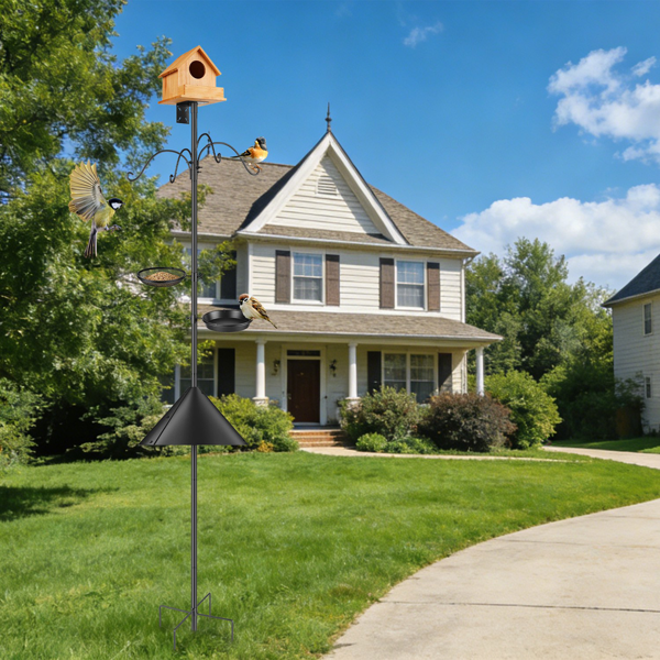 （自提可发加拿大，temu&tk下自提单）带松鼠防护装置的喂鸟架，五爪底座重型喂鸟架，32“-94” 可调节高度喂鸟站，配有4个牧羊钩，适用于户外花园庭院-2