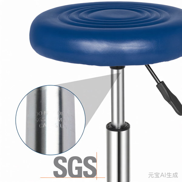 半PU皮 SGS认证气杠 尼龙轮 150kg 蓝色 技师凳 圆形坐垫 哈哈脚-6