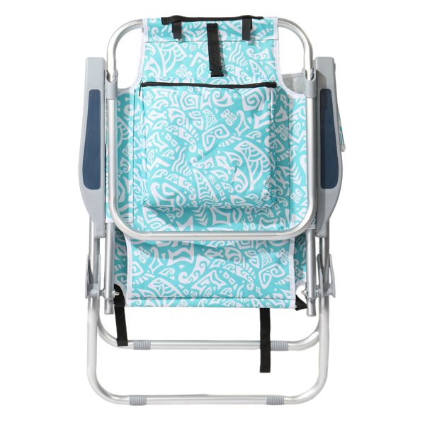 1pcs 座高15in 青色部落花纹 可平躺 铝沙滩椅 带头枕 双肩带 二合一布杯托侧袋 背部冰包 连体牛津布有横杆五档调节可平躺铝沙滩椅15"-1 63*109*102cm 120kg-2
