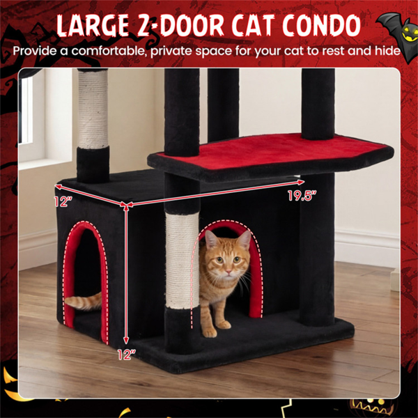 哥特式5层猫树63“高，剑麻抓柱黑红猫塔-10