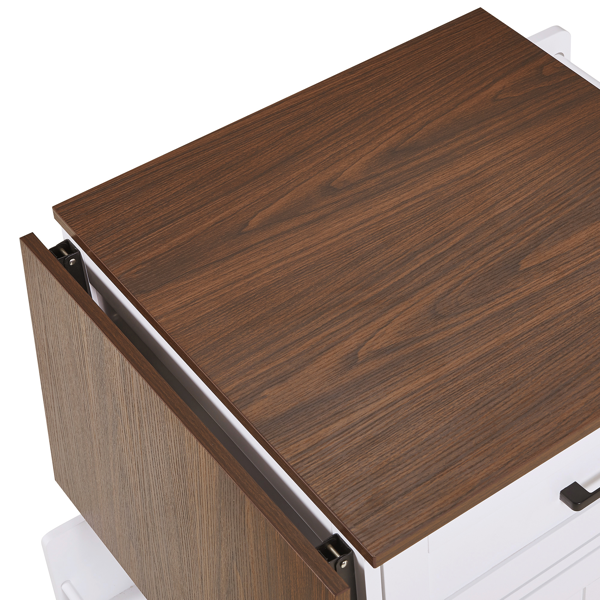 39.3英寸乡村风厨房岛台（带折叠延伸板）——厨房收纳岛车，配有侧边开放式置物架、抽屉、毛巾架及带锁滚轮；适用于厨房、庭院及花园，白色-21