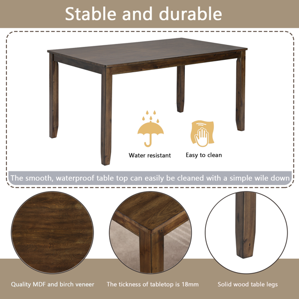 六件套厨房餐厅组合，包括一张长方形木质餐桌、四把软垫餐椅和一条长凳，可供六人用餐，适用于客厅、家庭酒吧和厨房，胡桃木色-5