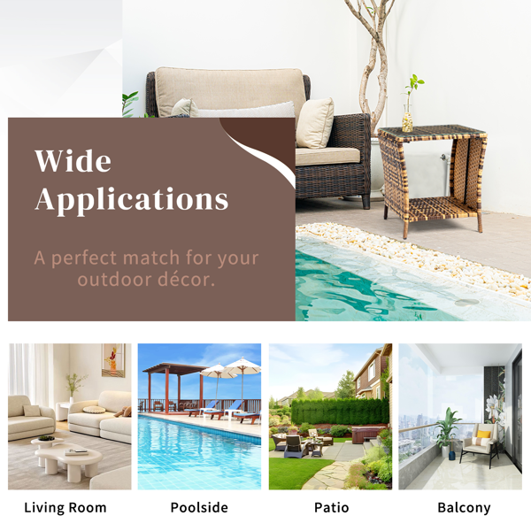 【替换旧编码：21936583】46*46*49.5cm 矩形双层 玻璃桌面 黄色渐变 编藤边桌-7