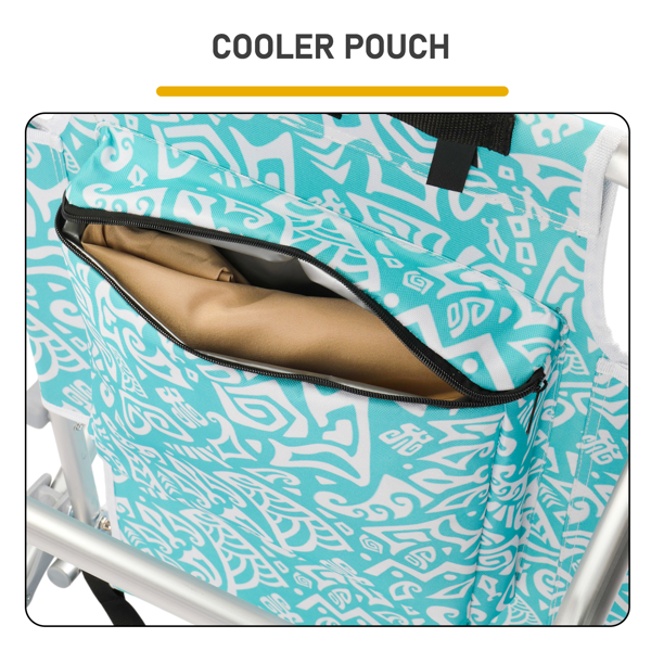 1pcs 座高8.5in 青色部落花纹 铝沙滩椅 带头枕 双肩带 二合一布杯托侧袋 背部冰包 连体牛津布有横杆五档调节可平躺铝沙滩椅8.5"-1 63*109*84cm 120kg-7