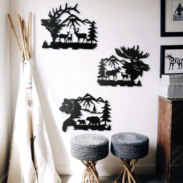 CIFbuy简约动物金属壁画3件套黑金色宠物主题家居装饰品(TikTok、temu下自提)-2