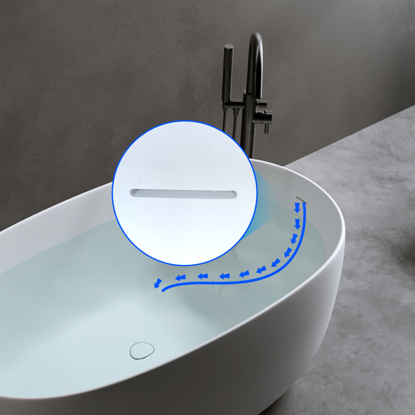 47英寸哑光人造石浴缸，独立式人造石树脂浴缸，哑光白色人造石浸泡浴缸，带溢流口和弹出式排水口的独立式浴缸-7