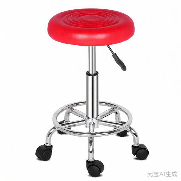 半PU皮 SGS认证气杠 尼龙轮 150kg 红色 技师凳 圆形坐垫 哈哈脚-1