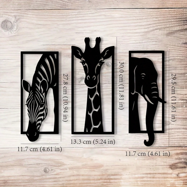 CIFbuy 金属烤漆非洲动物三联壁挂 斑马长颈鹿大象造型客厅墙面装饰（TikTok，temu 自提）-10