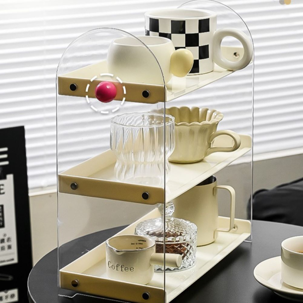 亚克力收纳架桌面分格多层置物架 白色（不含抽屉）-4