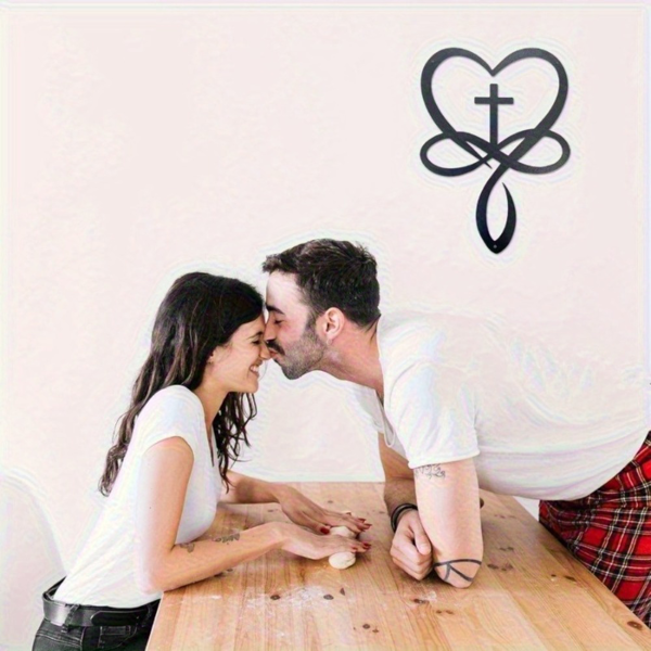 CIFbuy 金属烤漆爱心十字架无限符号鱼形壁挂 基督教主题装饰墙饰（TikTok，temu 自提）-5