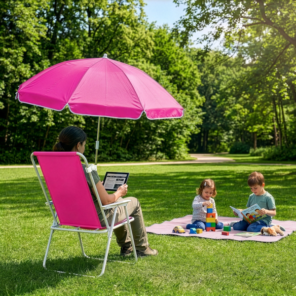 1pcs 座高15in XL 芭比粉 弹簧椅 铁沙滩椅 带伞 连体牛津布有横杆一档调节带伞弹簧铁沙滩椅15"-1 63*60*95cm 120kg-10