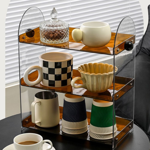 亚克力收纳架桌面分格多层置物架 棕色（不含抽屉）-5