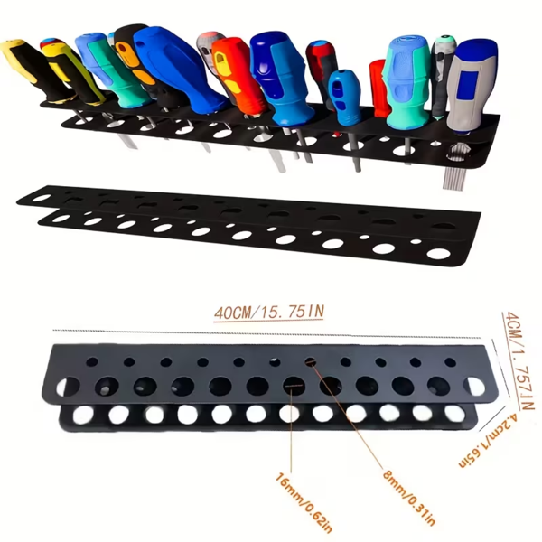 带安装套件的厚型金属墙壁工具面板 - 用于钳子/螺丝起子的车间整理器，墙壁储存系统 带安装套件的厚型钢制墙壁工具面板 - 用于钳子/扳手的槽角储存系统，车库车间解决方案，实用货架-1