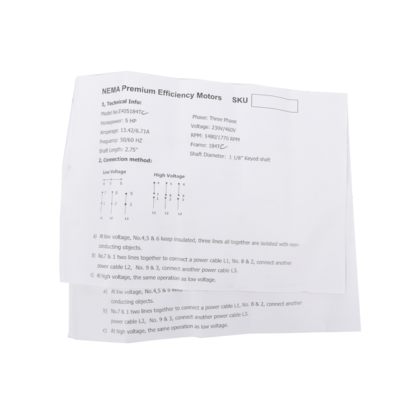 空气压缩机电机 5HP 3 Phase Electric Motor C-Face 1480/1770 RPM 184TC TEFC 230/460V Black-10