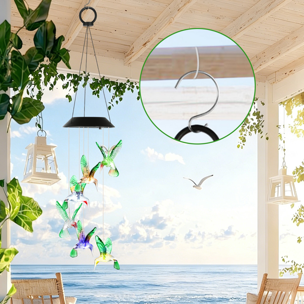 （自提可发加拿大，temu&tk下自提单）蜂鸟造型太阳能风铃，带变色LED灯，防水太阳能风铃，适用于户外花园、露台、阳台及门廊家居装饰，是送给妈妈和女性的圣诞节理想礼物-2pcs-11
