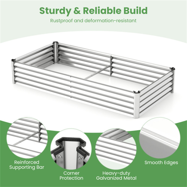 三合一高架花园床，带温室盖130加仑镀锌金属花盆箱 - 银色-4