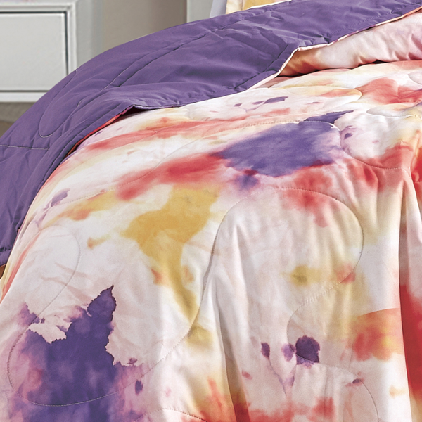 淡紫色抽象红色绗缝三件套床盖 特大号（King 尺寸）-3