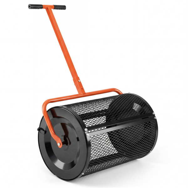 27英寸×16英寸草坪肥料撒布机，带钻石网无结块花园堆肥撒布机-橙色-3
