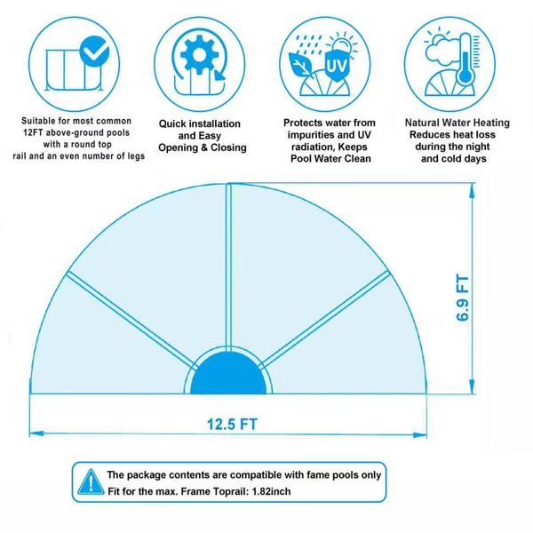 12英尺圆形多功能全天候泳池罩，适用于室外泳池，兼容清洁水和温水框架泳池--不支持self-pick up且不支持指定仓库发货-2