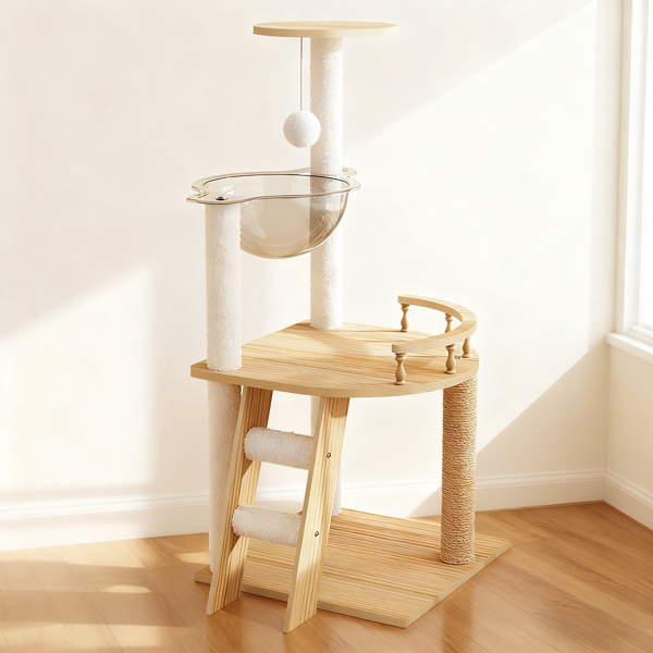 41.3英寸现代猫塔，室内猫用木制猫树塔，带剑麻包裹的抓柱和顶部栖架，带亚克力吊床的猫公寓，适合小型和大型猫咪--不支持self-pick up且不支持指定仓库发货-8