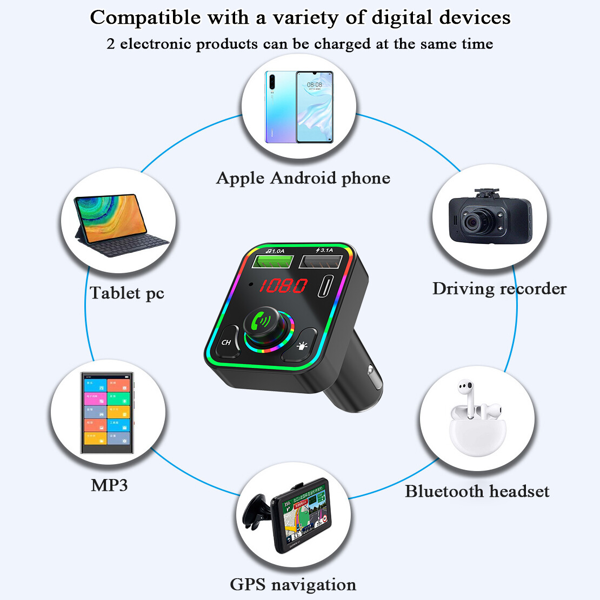 （2套）蓝牙5.0无线汽车调频发射机MP3播放器收音机2个USB充电器适配器(物流仅支持发USPS，TK/TEMU仅自提)(各平台政策不同，链接已附相关资质，如无所需资质请勿上架)-4