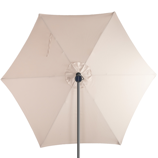 10FT 卡其色 香蕉伞 圆形 太阳伞 涤纶布 6铁伞骨 铁直杆弯杆 带立柱脚筒 十字底座 带18灯珠-13