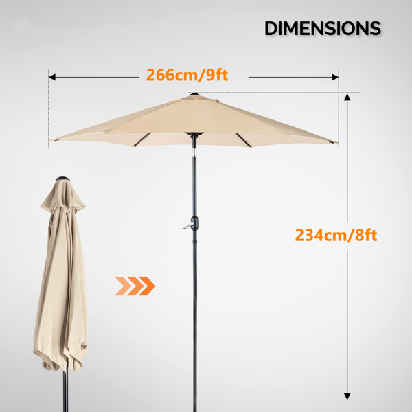 9FT 卡其色 转向头 KD 圆形 太阳伞 涤纶布 6铁伞骨 铁中柱-14