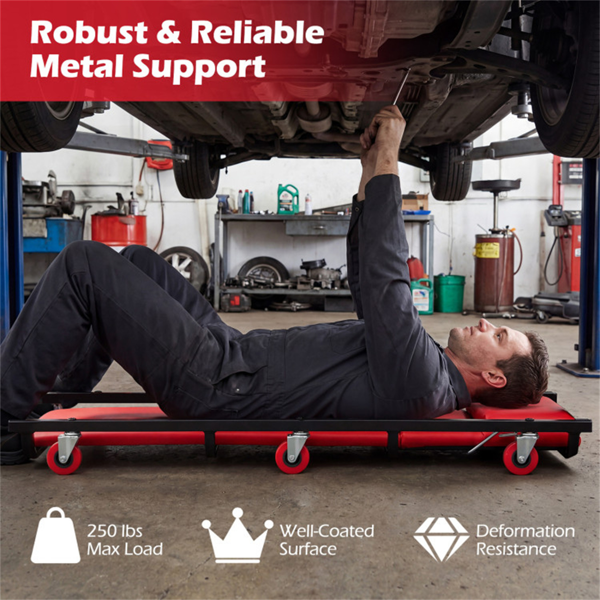 4级可调靠背机械滚动爬行器，重型6旋转脚轮车库维修车，带厚舒适垫-6