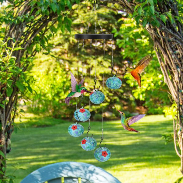 （自提可发加拿大，temu&tk下自提单）户外悬挂式风铃蜂鸟喂食器，采用舌部保护设计的独特鸟类喂食器，花园、露台及庭院装饰，送给爱鸟人士的理想礼物-5