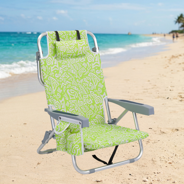 1pcs 座高8.5in 黄色部落花纹 可平躺 铝沙滩椅 带头枕 双肩带 二合一布杯托侧袋 背部冰包 连体牛津布有横杆五档调节可平躺铝沙滩椅8.5"-1 63*109*84cm 120kg-12