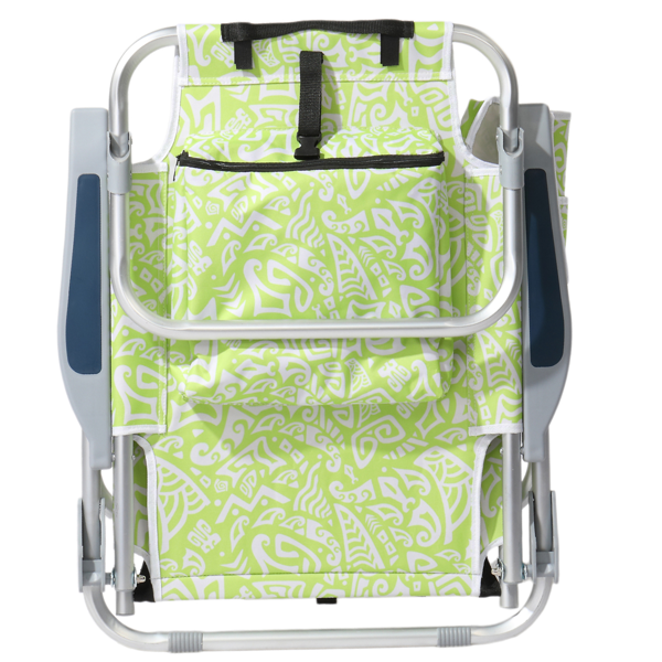 1pcs 座高8.5in 黄色部落花纹 可平躺 铝沙滩椅 带头枕 双肩带 二合一布杯托侧袋 背部冰包 连体牛津布有横杆五档调节可平躺铝沙滩椅8.5"-1 63*109*84cm 120kg-3