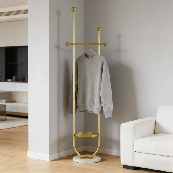 Clothing Rack, Golden Metal Freestanding Heavy Duty Clothes Rack with Marble Base, Multipurpose Garment Hanger for Bedroom, Hat, Scarf, Jacket-8
