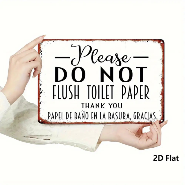 CIFbuy 复古双语请勿冲洗厕纸金属牌西语浴室挂牌圣诞装饰（TikTok、temu 下自提）-2