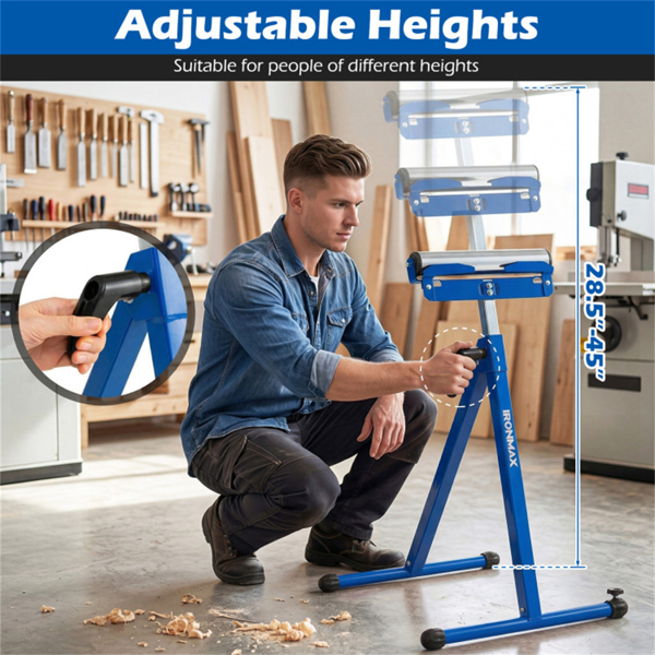 2件套重型金属折叠滚轮架，带边缘导轨便携式木工支架-蓝色-11