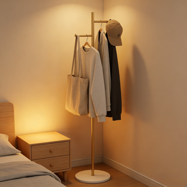 Clothing Rack, Golden Metal Freestanding Heavy Duty Clothes Rack with Marble Base, Multipurpose Garment Hanger for Bedroom, Hat, Scarf, Jacket-6