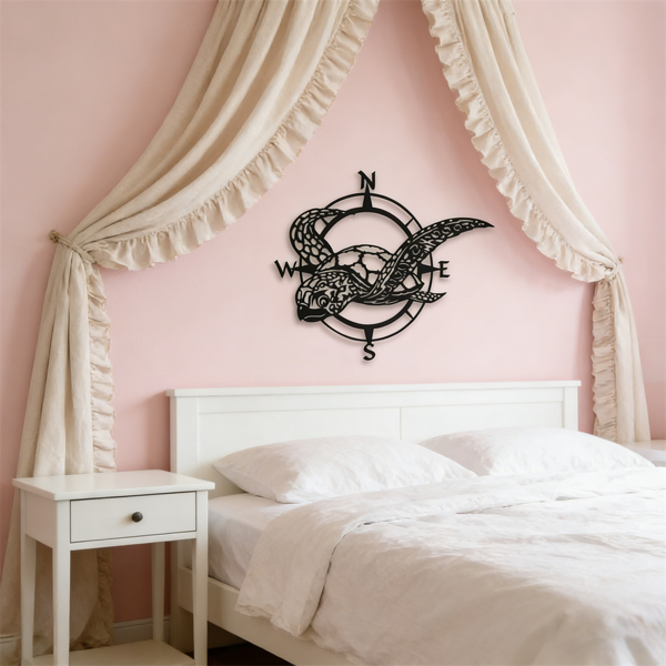 CIFbuy手工复古海龟航海指南针铁制墙壁装饰 客厅餐厅卧室厨房户外庭院海岸家居礼品（TikTok、temu下自提）-6