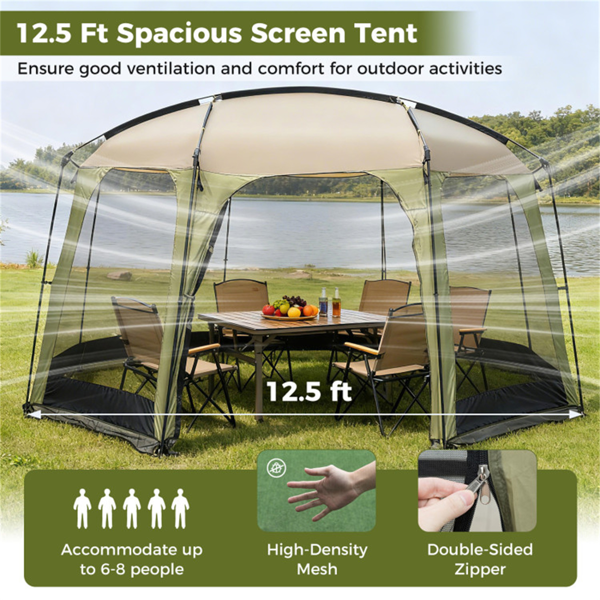 大型6-8人纱屋帐篷，带全网墙，防紫外线室外遮阳棚，带风绳和木桩-9