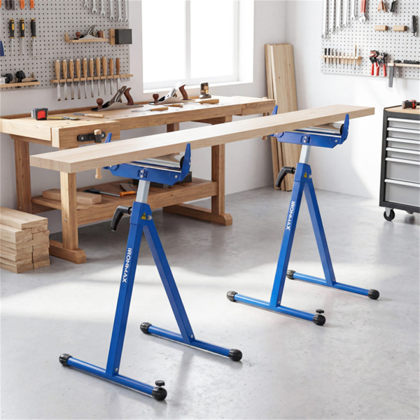 2件套重型金属折叠滚轮架，带边缘导轨便携式木工支架-蓝色-2