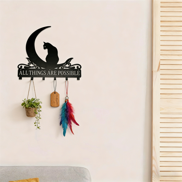 CIFbuy Moon Shaped Wall Shelf with Cat Hooks Entryway Organizer Modern Coat Rack Key Holder Jewelry Display （TikTok、temu下自提）-7