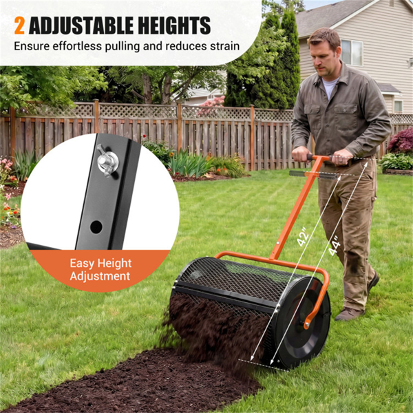 27英寸×16英寸草坪肥料撒布机，带钻石网无结块花园堆肥撒布机-橙色-7