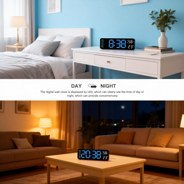 2026新款通用数字挂钟，大显示屏，LED灯，遥控器，倒计时，调光，夏令时，日期，星期，温度-13