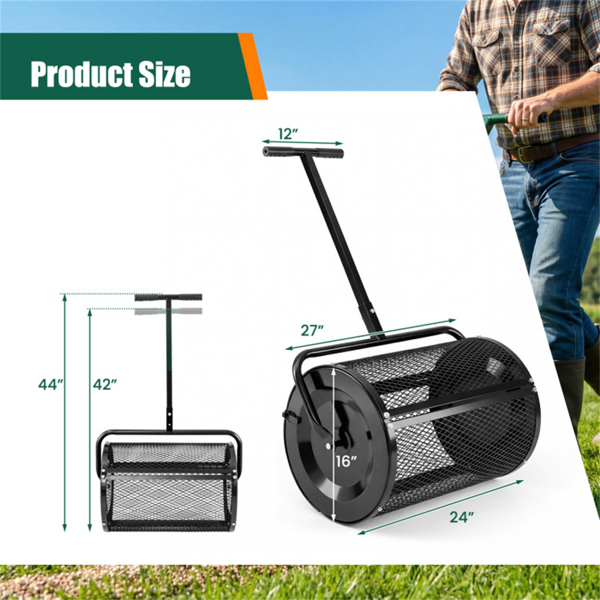 27英寸×16英寸草坪肥料撒布机，带钻石网无结块花园堆肥撒布机-黑色-3
