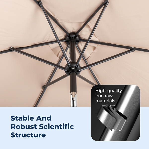 9FT 卡其色 转向头 KD 圆形 太阳伞 涤纶布 6铁伞骨 铁中柱-21