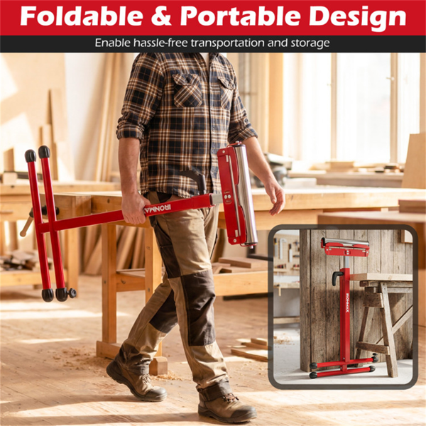 2件套重型金属折叠滚轮架，带边缘导轨便携式木工支架-红色-10