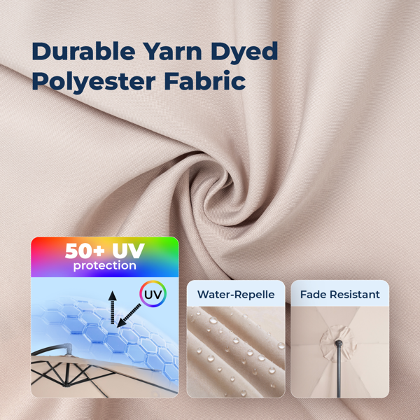 10FT 卡其色 香蕉伞 圆形  太阳伞 涤纶布 6铁伞骨 铁直杆弯杆 带立柱脚筒 十字底座-22