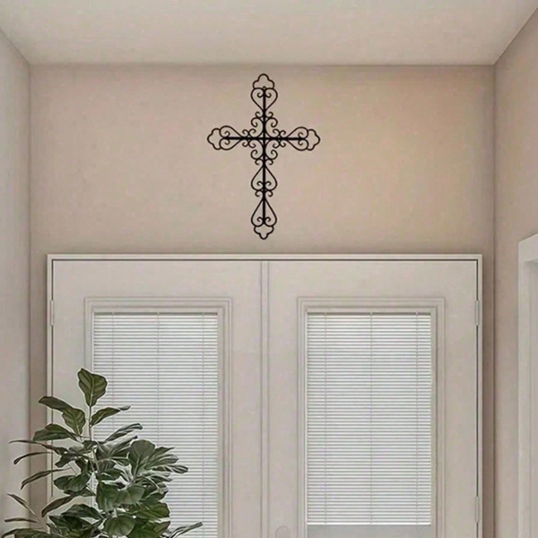 CIFbuy 金属烤漆镂空花纹十字架壁挂 基督教主题装饰墙饰（TikTok，temu 自提）-4
