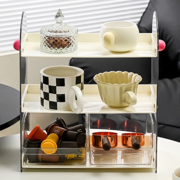 亚克力收纳架桌面分格多层置物架 白色（不含抽屉）-3